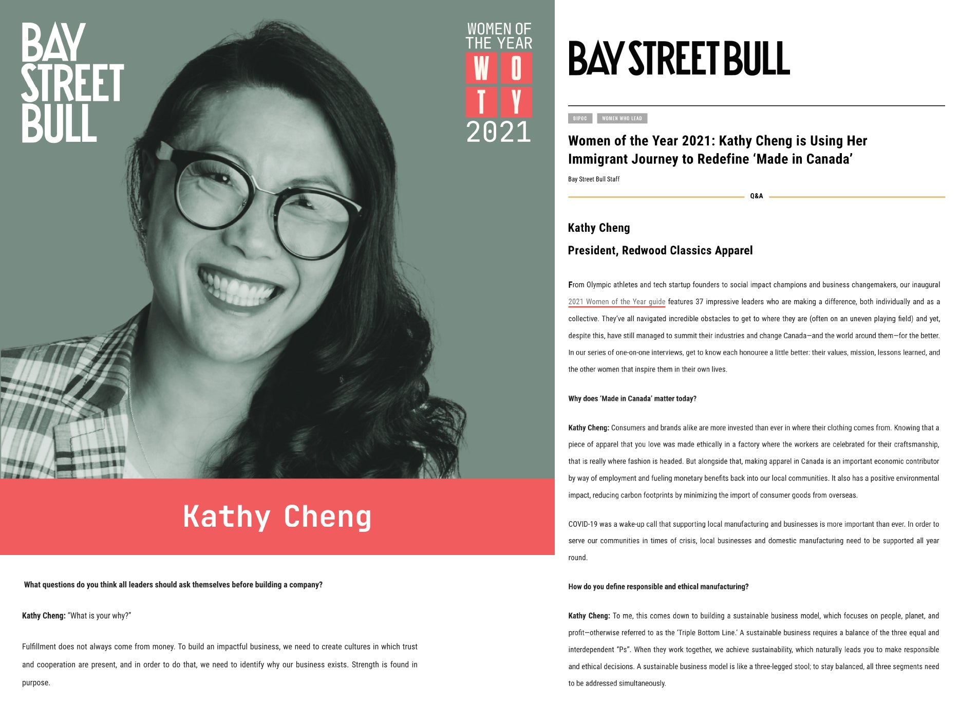 Bay Street Bull - Women of The Year (WOTY): Kathy Cheng, Redwood Classics Apparel