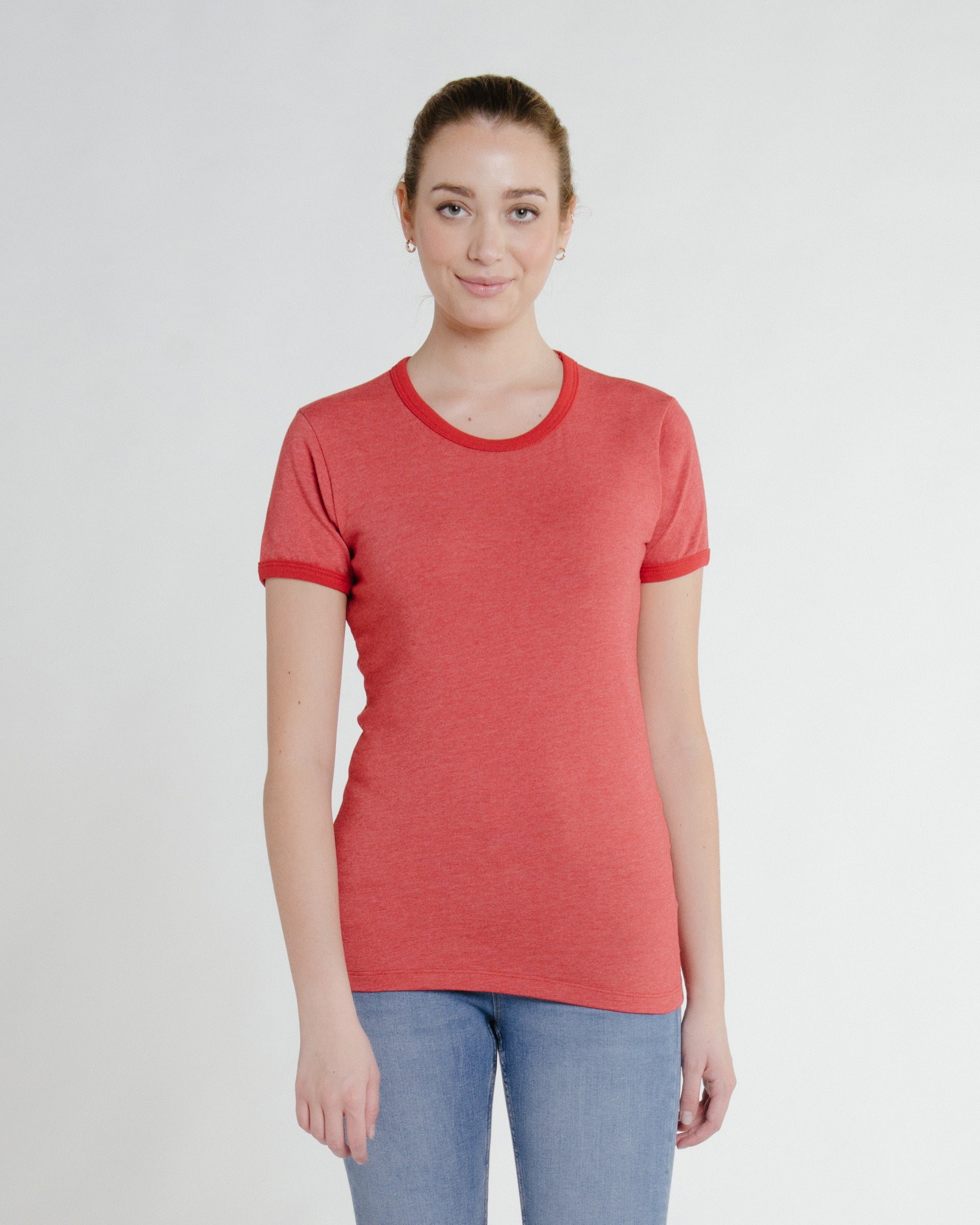 Model in W5020 (Iris Tee), Faded Red Mix